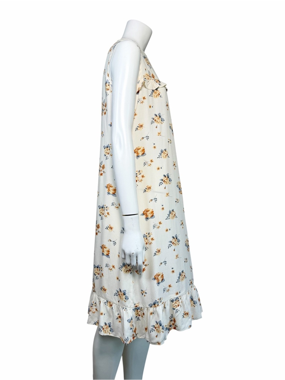 Medyla Floral Ruffle Midi Dress Cream Blue Cottagecore Romantic Medium - Picture 5 of 9